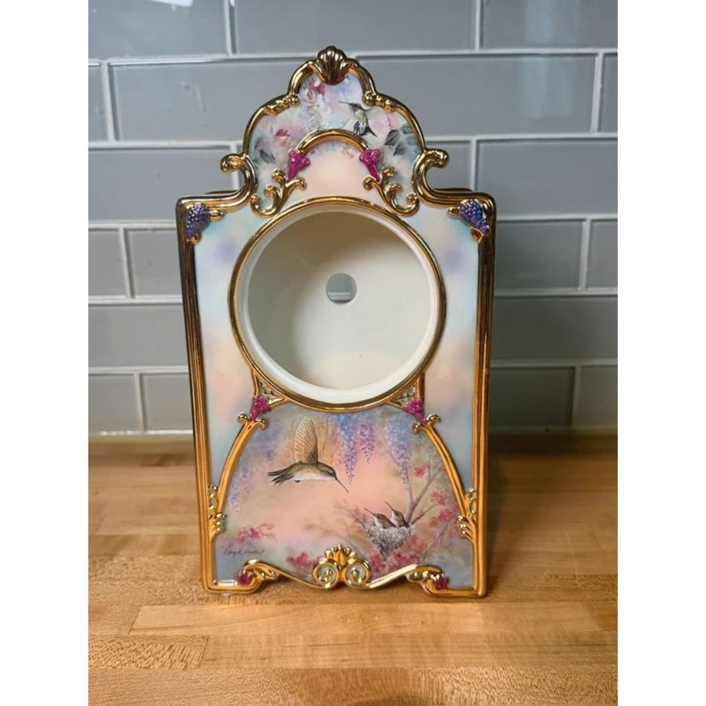 Ardleigh Elliott Lena Liu Floral Hummingbird Porcelain Music Box Clock Case